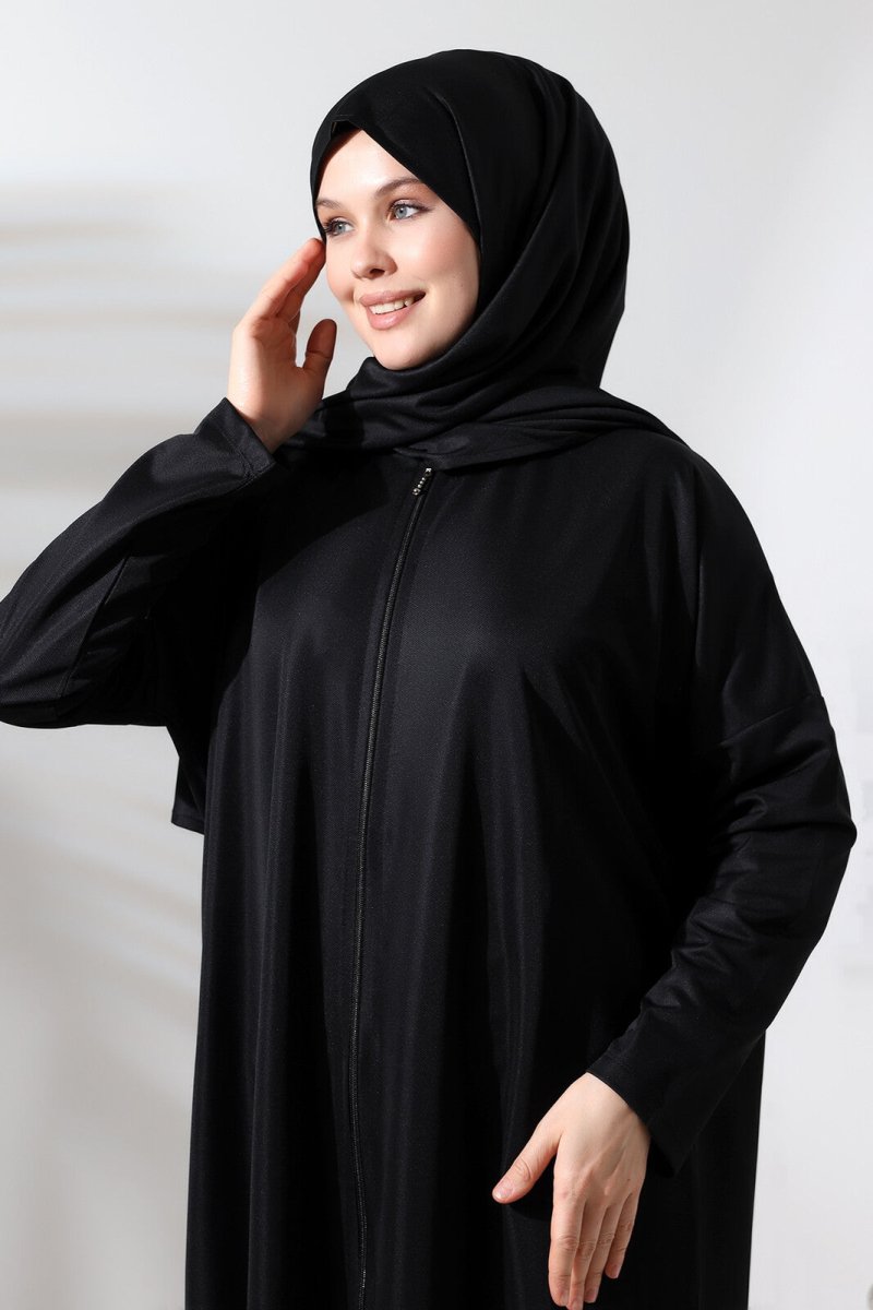 Women's One Piece Zippered Prayer Dress with Headscarf Black - TryAladdin