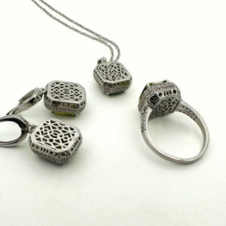 Women's Peridot Stone Silver Set - TryAladdin