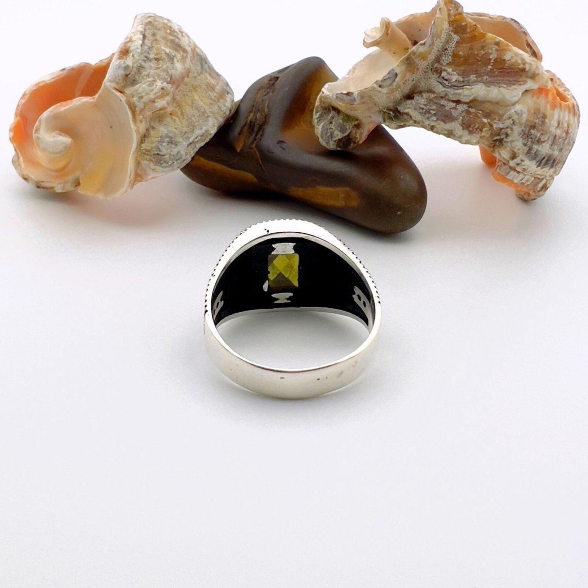 Yellow Amber Stone Men's Silver Ring - TryAladdin