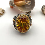 Yellow Citrine Stone Men's Ring - TryAladdin