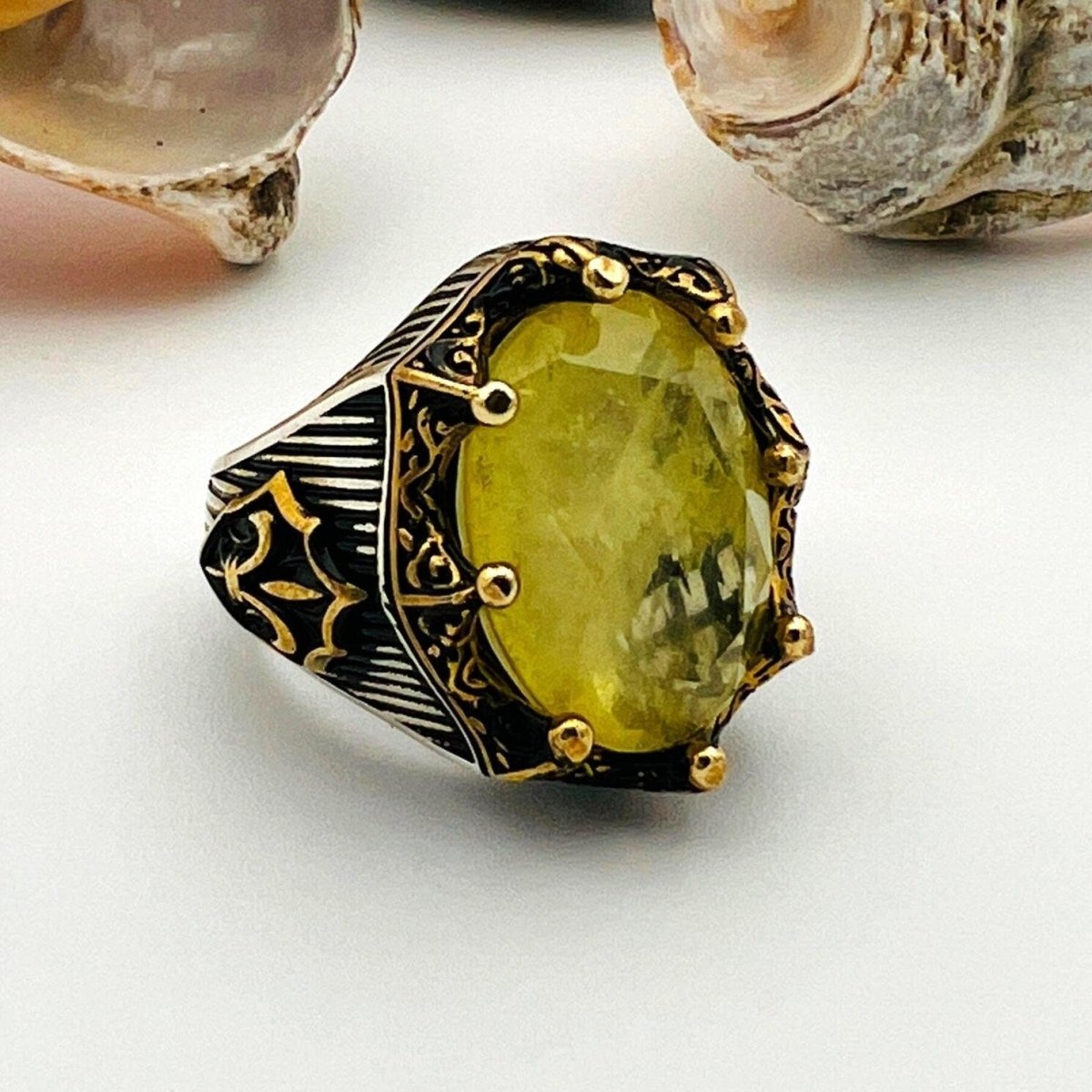 Yellow Tourmaline Oval Stone Men's Ring - TryAladdin