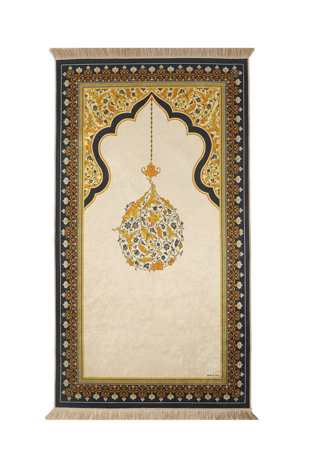 Bursa Ipek | Beige Velvet Carpet Prayer Rug - TryAladdin