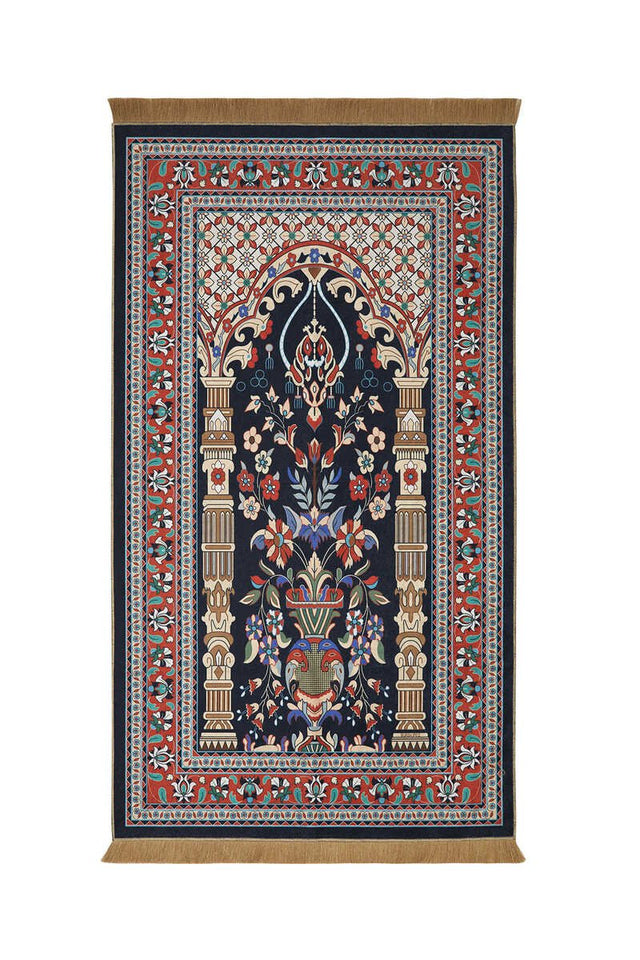 Bursa Ipek | Dark Navy Blue Velvet Carpet Prayer Rug - TryAladdin