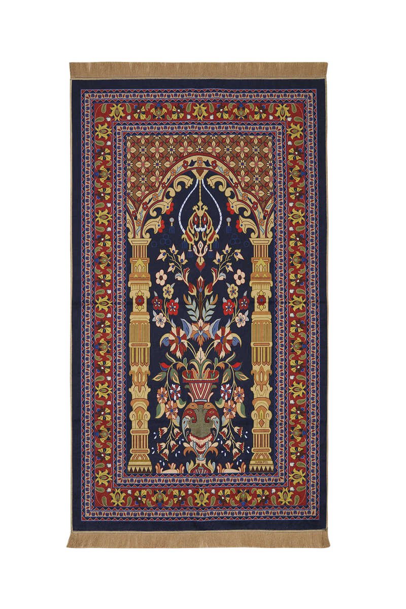 Bursa Ipek | Navy Blue Velvet Carpet Prayer Rug - TryAladdin