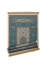 Bursa Ipek | Petrol Blue Velvet Carpet Prayer Rug - TryAladdin