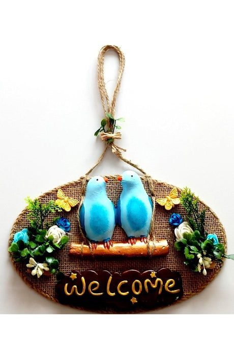 Blue Bird Flower Welcome Printed Door Ornament - TryAladdin