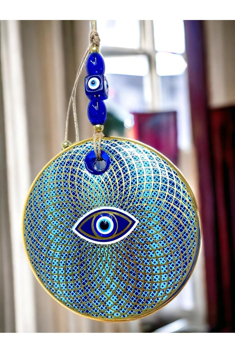 Embroidered Geometric Nazar Glass Wall Ornament - TryAladdin