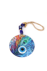 Fusion Glass Peacock Feather Patterned Nazar Beaded Handmade Wall Ornament - TryAladdin