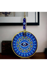 Gilded Nazar Beads Blue Pink Glass Wall Ornament - TryAladdin