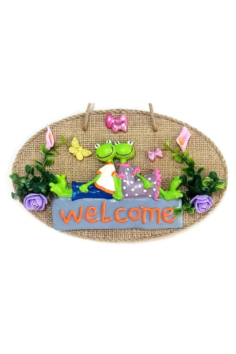 Green Cute Frog Double Welcome Printed Butterfly Door Ornament - TryAladdin