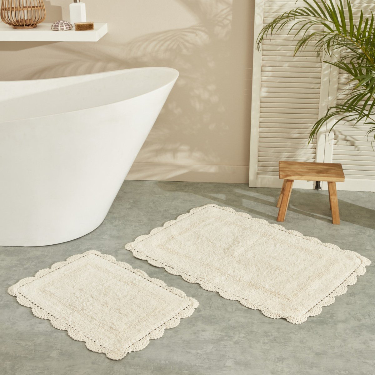 Sarah Anderson Arlene 2 - Piece Bath Mat Set in Ecru - TryAladdin