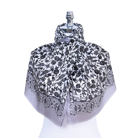 Sira Lale Elegant Silk Scarf in Silver & Gray - TryAladdin