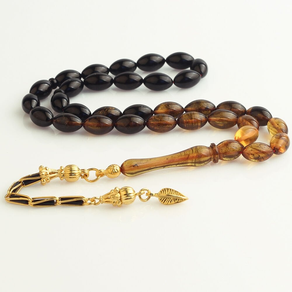 Tesbihevim | Gold Plated Amber Tasbih with Silver Tassel - TryAladdin